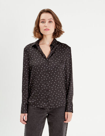 Chemise satin manches longues noir femme