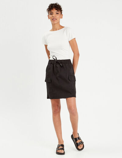 Jupe cargo taille à coulisse noir femme