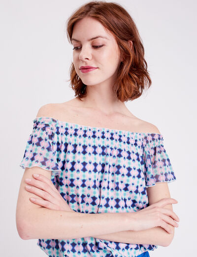 T-shirt manches courtes smocké bleu foncé femme