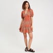Robe évasée manches ballons terracotta femme