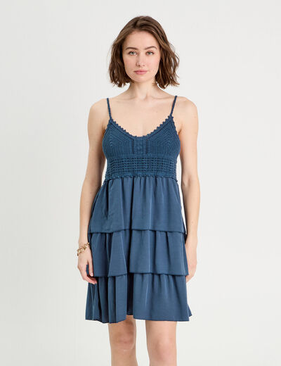 Robe évasée bretelles bleu gris femme