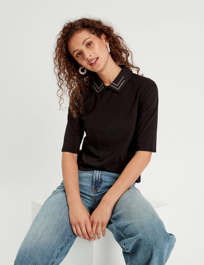 T-shirt col bijoux noir femme