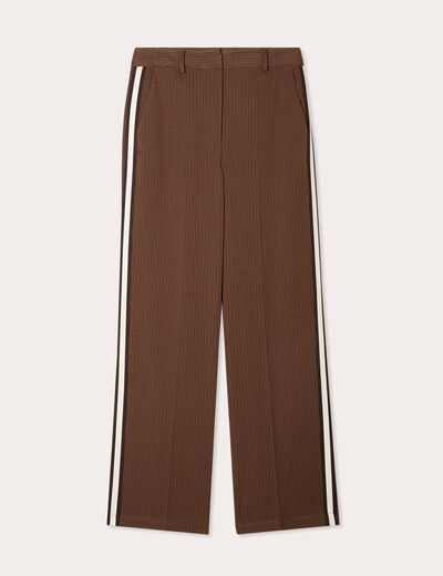 Pantalon large bandes côtés marron foncé femme