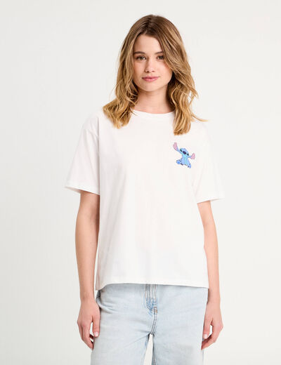 T-shirt oversize Stitch blanc femme