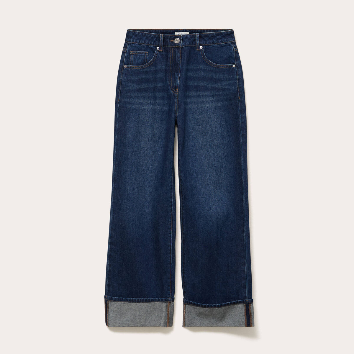 Jeans droit &agrave; revers denim stone femme
