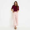 Pantalon large cropped taille haute rose nude femme