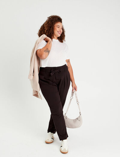 Pantalon paperbag fluide noir femme