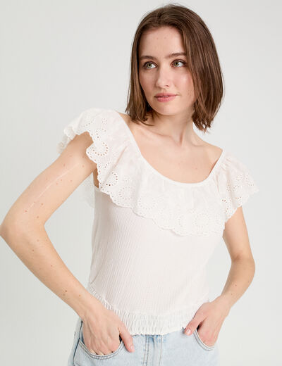 Top sans manches ecru femme
