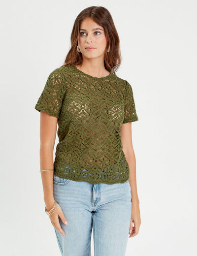 T-shirt manches courtes vert olive femme