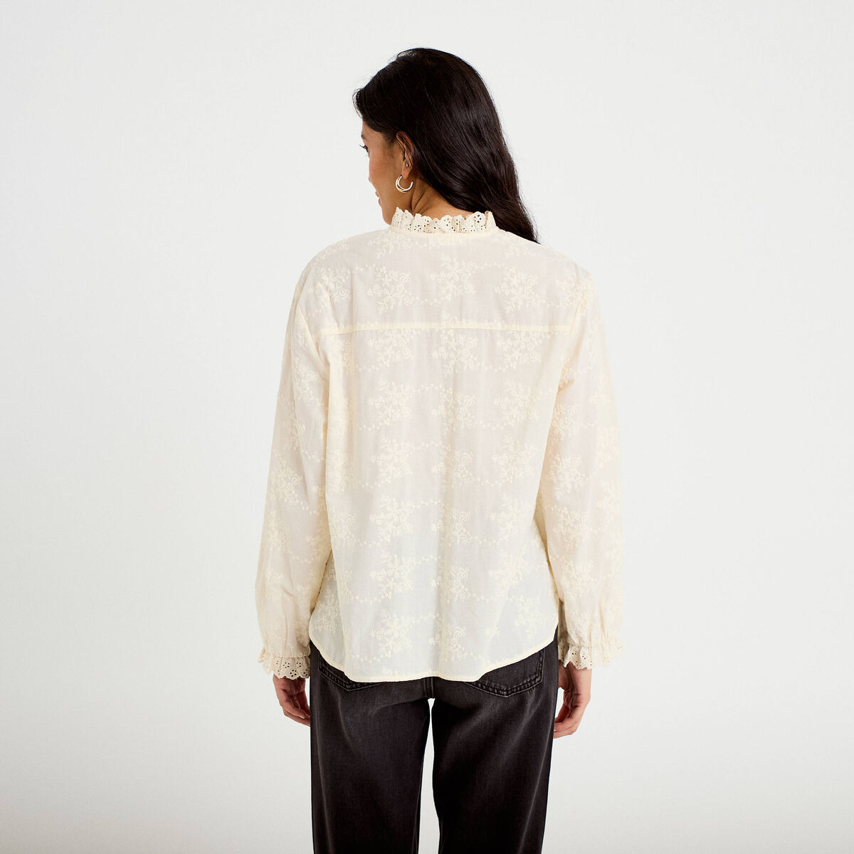 Blouse ample col montant manches longues ivoire femme