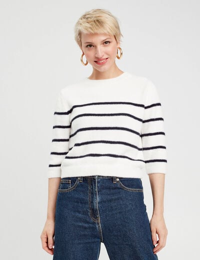 Pull manches 3/4 bleu marine femme