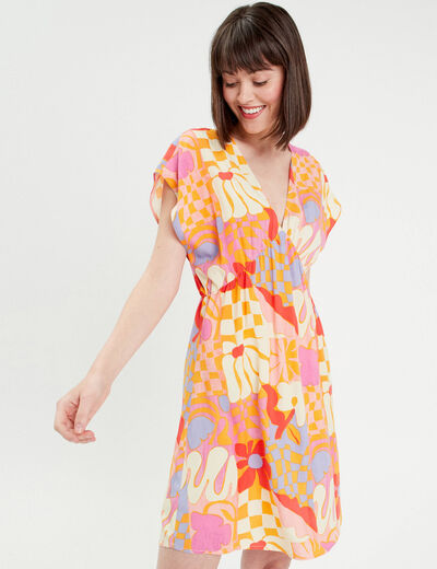 Robe évasée dos laçage orange femme
