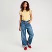 T-shirt manches brodées jaune clair femme