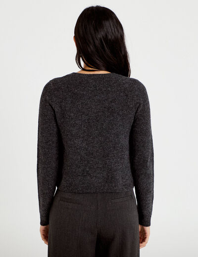 Gilet boutonn&eacute; manches longues gris fonc&eacute; femme