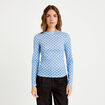 T-shirt ajust&eacute; col rond manches longues bleu ciel femme