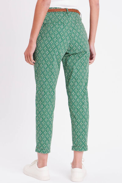 Pantalon chino slim 7/8ème vert femme