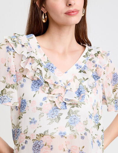 Blouse droite courte col V blanc femme