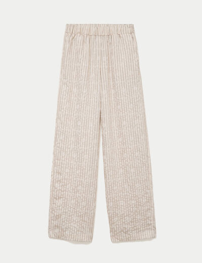 Pantalon large taille haute en velours creme femme