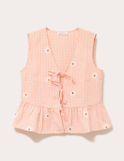 Blouse sans manches col V broderie orange femme
