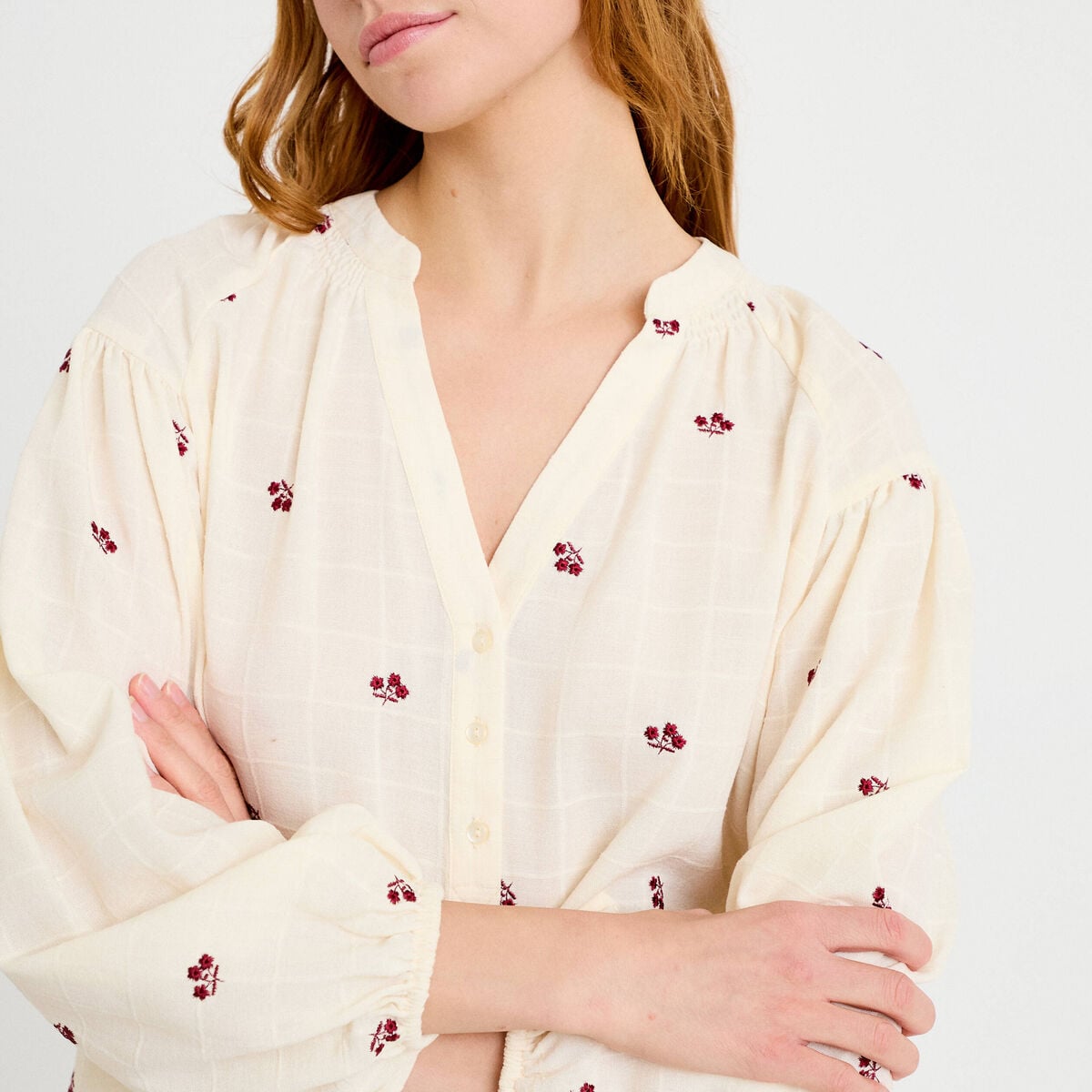 Blouse avec broderie bordeaux femme