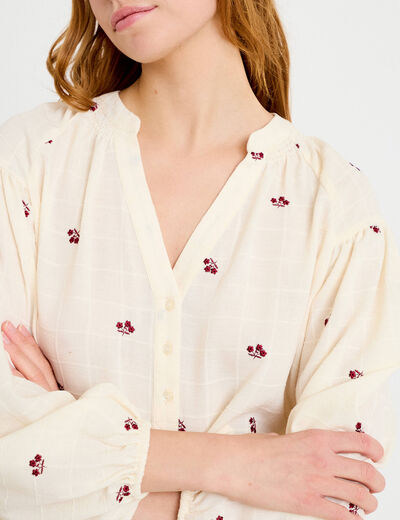 Blouse avec broderie bordeaux femme