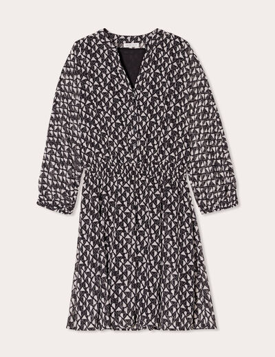 Robe évasée manches 3/4 noir femme