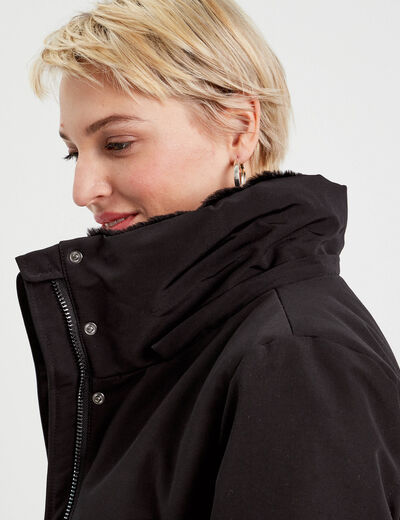 Parka longue à capuche noir femme