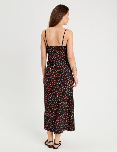 Robe longue droite bretelles noir femme