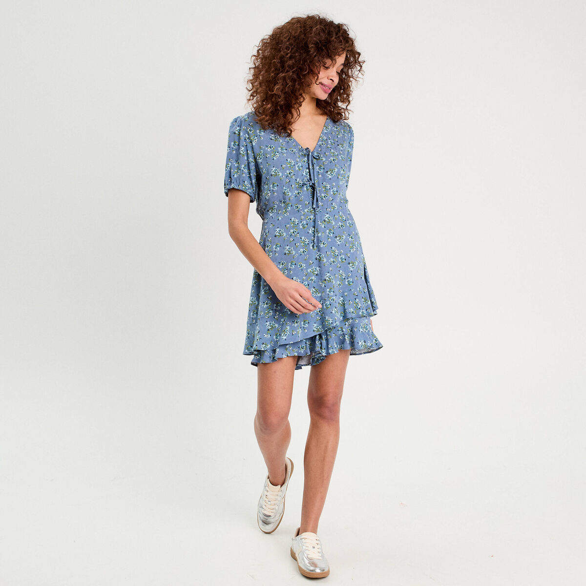 Combishort avec volants bleu foncé femme