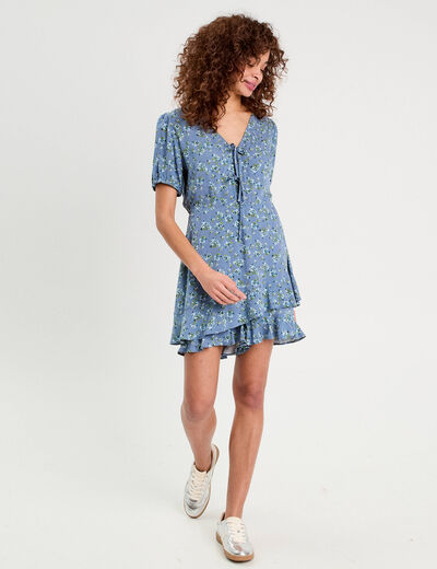 Combishort avec volants bleu foncé femme
