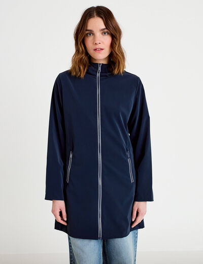 Parka &agrave; capuche manches longues bleu marine femme