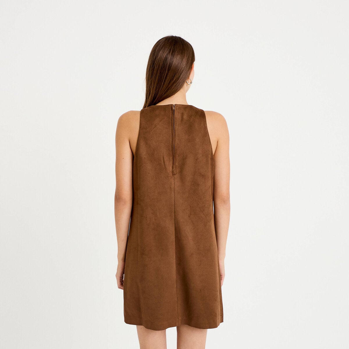Robe courte droite sans manches marron femme