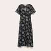 Robe évasée col v manches courtes noir femme