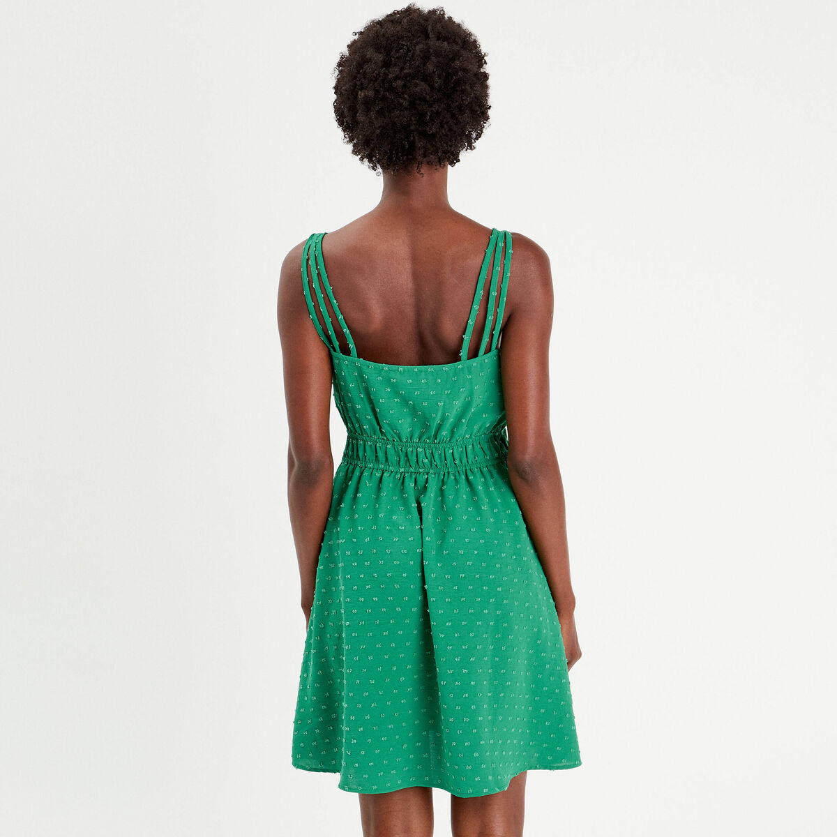 Robe évasée fluide plumetis vert femme