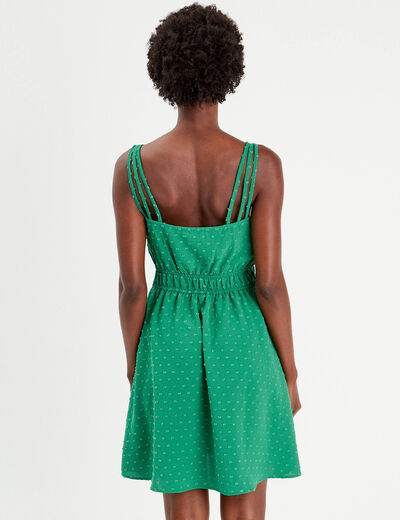 Robe évasée fluide plumetis vert femme