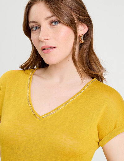T-shirt détail noeud jaune citron femme