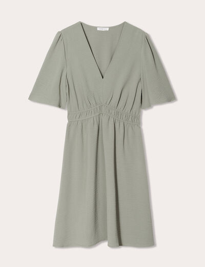 Robe évasée taille élastiquée vert kaki femme