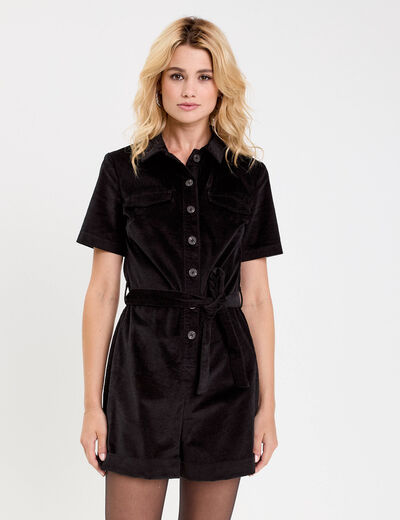 Combishort en velours noir femme