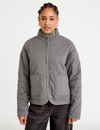 Veste matelass&eacute;e zipp&eacute;e gris clair femme