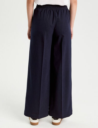 Pantalon large avec pinces bleu marine femme