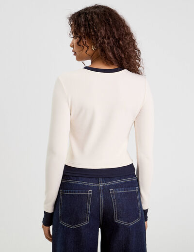T-shirt cropped 2-en-1 ecru femme