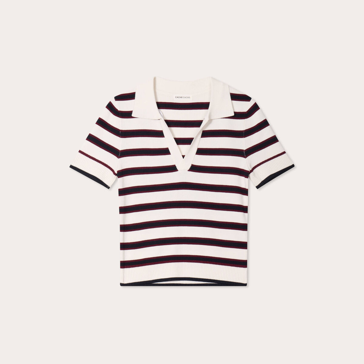 Pull manches courtes col polo blanc femme