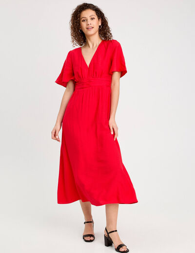 Robe longue évasée rouge femme