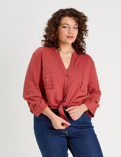 Chemise manches 3/4 contenant du lin vieux rose femme