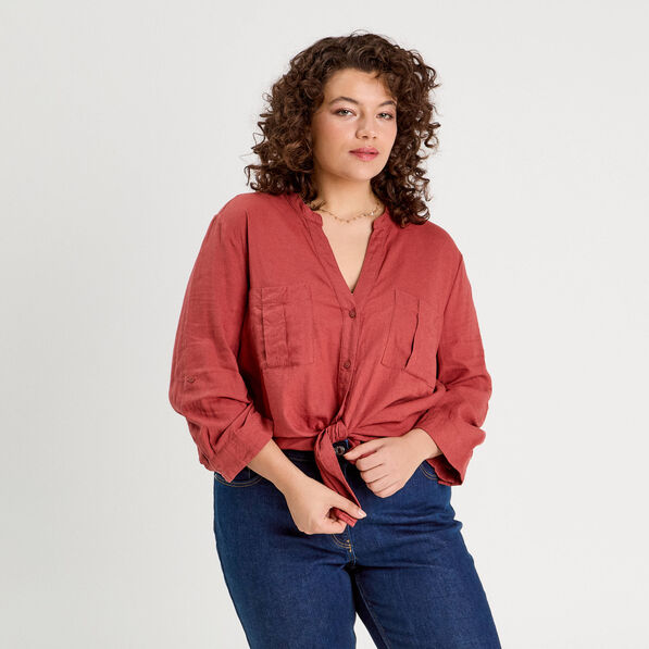 chemise manches 34 contenant du lin vieux rose femme Chemise manches 3/4 contenant du lin vieux rose femme