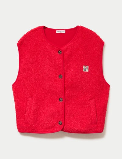 Gilet sans manches fausse fourrure rouge femme