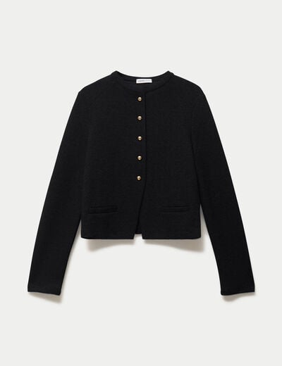 Veste tweed droite cropped col rond noir femme
