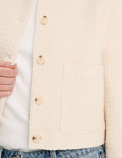 Veste boutonnée tweed beige femme