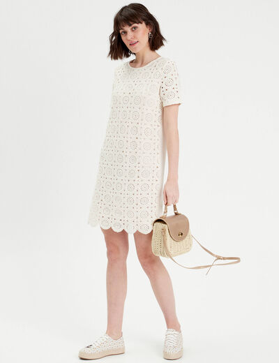 Robe droite crochet ecru femme