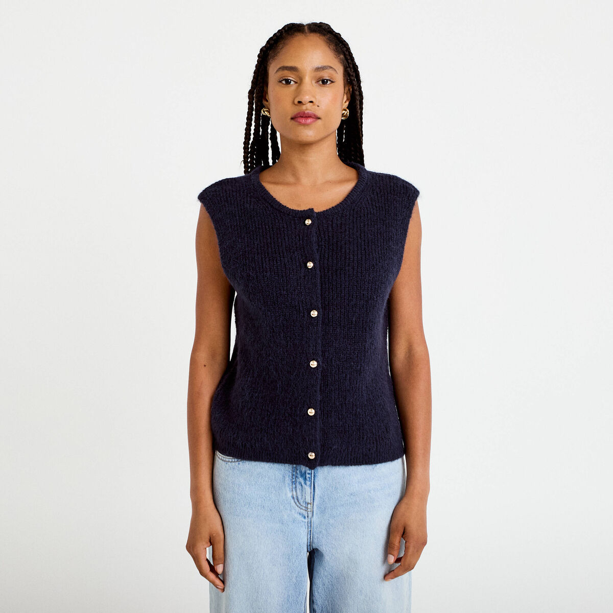 Gilet sans manches bleu marine femme